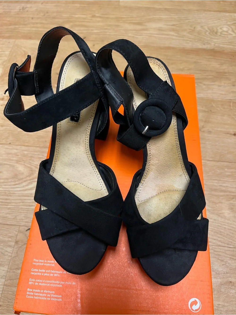Topshop Black Suede Cross-Strap Mid Heels with Buckle